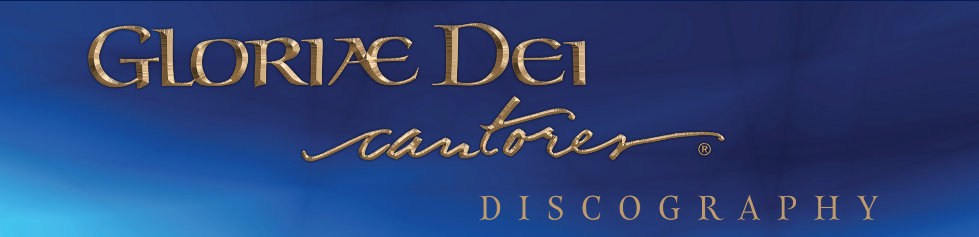 image of gold Gloriae Dei Cantores logo with gold text 'discography' on blue background