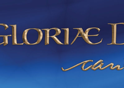 image of gold Gloriae Dei Cantores logo on blue background